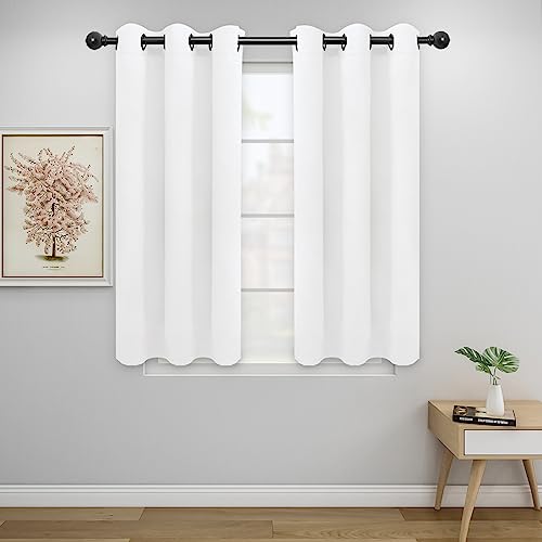 Easy-Going Window Curtains for Bedroom, Solid Thermal Insulated Grommet and Noise Reduction Window Drapes, Room Darkening Curtains for Living Room, 2 Panels (34x45 in, White)
