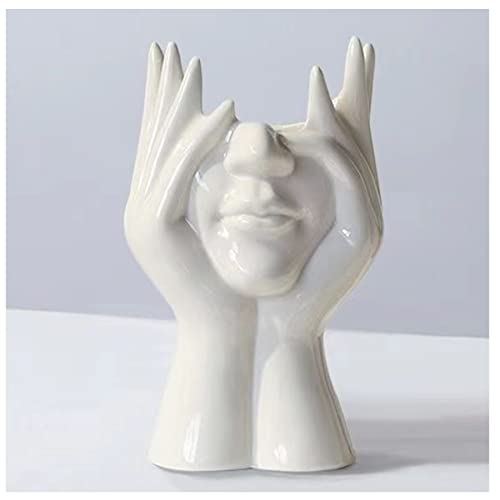 White Face Vase Unique Ceramic Vase for Home Decor - Small Boho Cute Female Form Head Bust Vase Modern Flower Vase for Table Shelf Desk Decoration Bookshelf Bedroom