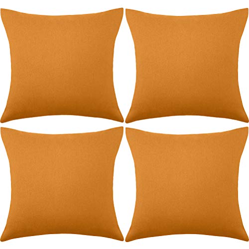 4 Pack Decorative Outdoor Waterproof Throw Pillow Covers, Square Patio Balcony Garden Waterproof Cushion Case, PU Coating Pillow Shell for Couch, Bed, Patio, Sofa, Tent,18 x 18 Inch (Light Orange)