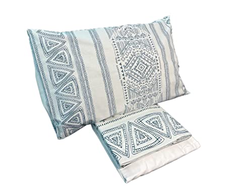 zer0bed, Double Bed Sheet Petrol White, Indigo, Complete Sheet, Top Sheet, Fitted Sheet, Pillowcase, 100 Percent Pure Cotton, Petrol White, Bedroom