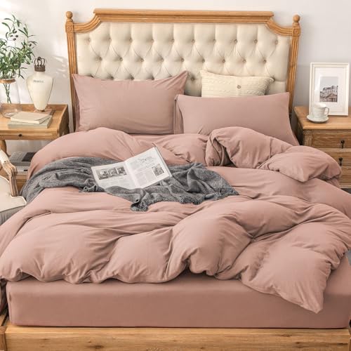 PURE ERA Jersey Knit Bed Linen Set, 100% T-Shirt Cotton, Super Soft, Comfortable, 3-Piece Bed Linen Set with Zipper (New Petal Pink, Queen)