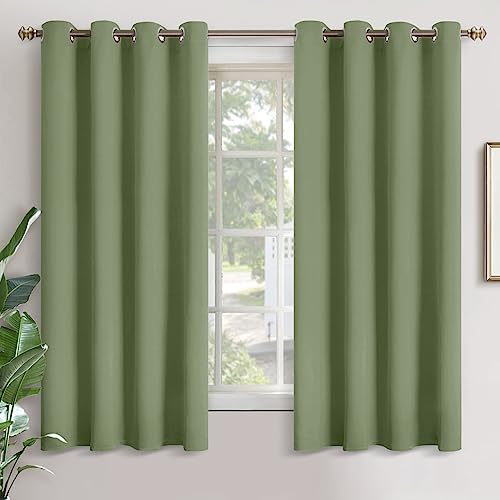 YoungsTex Olive Green Blackout Curtains for Bedroom - Thermal Insulated with Grommet Room Darkening Window Curtains for Living Room Office, 2 Panels, 52 x 63 Inch