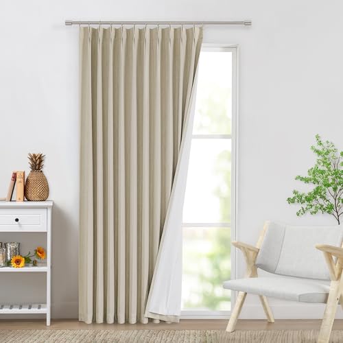 "WEST LAKE Extra Long Pinch Pleated Blackout Curtain Panels for Bedroom Living Room,Sand Linen Blended Room Darkening Drapes 102 Inches Length,French Pleat Window Treatment,60"" Wx102 L(Pack of 1)"