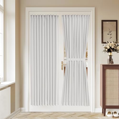 Vatge 50% Sunlight Blocking French Door Curtains - No Drill Rodless Blackout Panels for Sliding Glass Doors, 1 Panel, W36 x L72, Greyish White