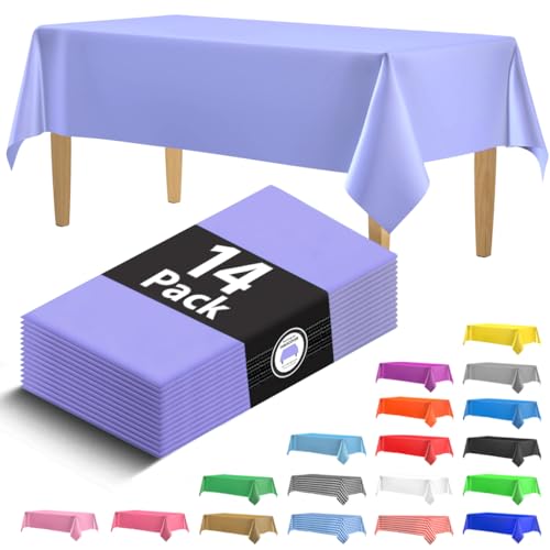 14 Pack Premium Lavender Plastic Tablecloth - 54 x 108 in. Disposable Rectangle Plastic Table Cloth - Decorative Rectangle Table Cover Smooth Tablecloth - Disposable Table Cloths For Parties, Weddings