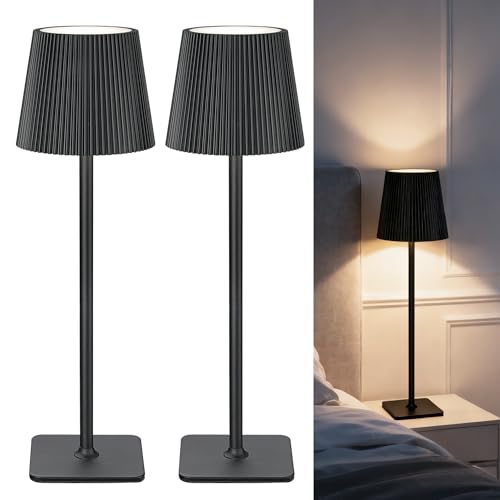 LuminexDesigns Rechargeable Table Lamp Set of 2 LED Cordless Lamps – 5200mAh Battery, Stepless Dimming, 3 Colour Temperatures, IP54 Water-Resistant, for Indoor & Outdoor Use – Black