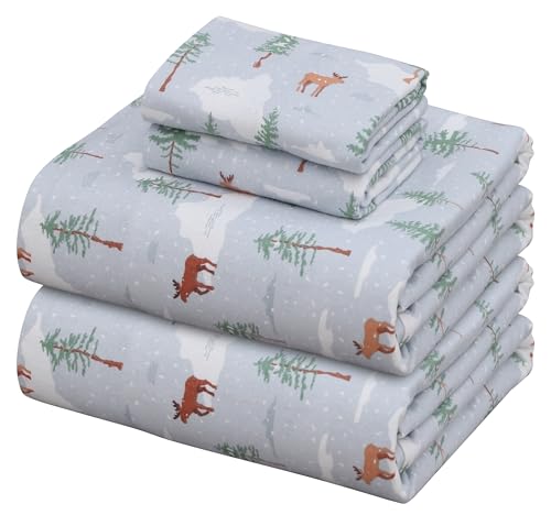 "ZOYER Flannel Sheets California King Size - Soft & Comfy Deep Pocket Cotton Flannel Bedding, Fitted Up to 16"", Double Brushed Cal King Bed Sheets Set, 4 Pieces, Winter Moose"