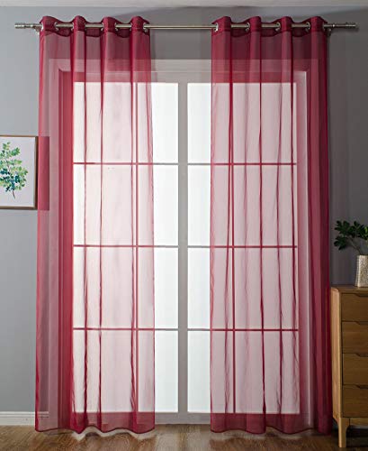Gardinenbox 203322 Eyelet Curtains Transparent Curtain Set Living Room Voile Eyelet Curtain Lead Tape Closure HxW 145 x 140 cm Bordeaux
