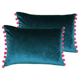Paoletti Fiesta Polyester Filled Cushions (Twin Pack), Polyester, Teal/Berry