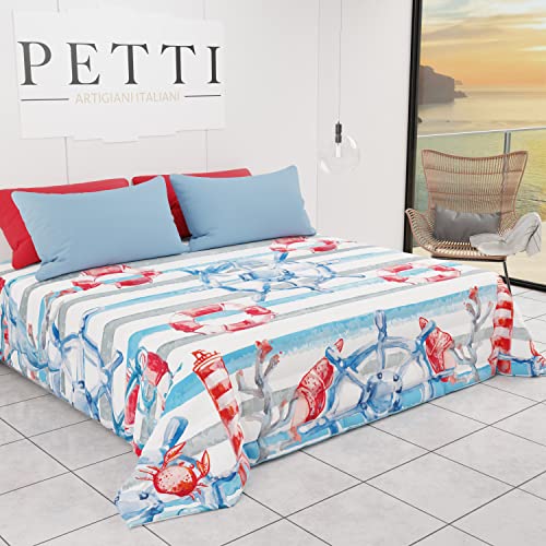 PETTI Artigiani Italiani - Quilt Spring Summer Single Bedspread Marine Design 01 100% Hypoallergenic Microfiber 100% Made in Italy