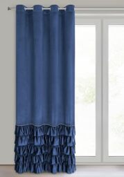 Eurofirany Carli Velvet Curtain with Ruffles, Velvet Curtain with Eyelets, Opaque Blackout Curtain for Living Room, Bedroom, 140 x 250 cm, Dark Blue