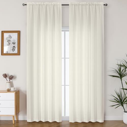"Lecloud Bessie Ivory Curtains 90 Inches Long 2 Panels, Rustic Light Filtering Faux Linen Curtains, Breathable Dual Rod Pocket Drapes for Bedroom Living Room Window Treatments, Each 50"" W x 90"" L"