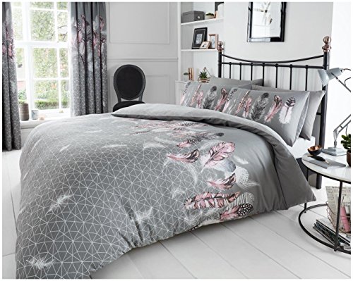 GC GAVENO CAVAILIA Comfy FEATHERS Bed Set with Duvet Cover and Pillow Cases, Polyester-Cotton, Grey, Single