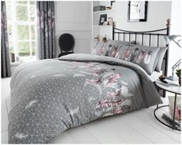 GC GAVENO CAVAILIA Comfy FEATHERS Bed Set with Duvet Cover and Pillow Cases, Polyester-Cotton, Grey, Single