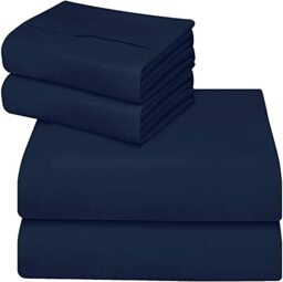 ComfyWell Double Fitted Sheet Deep Fit - Deep Pocket 14 inch (35 cm) - Soft Brushed Microfibre Fabric Navy Bedding - Shrinkage and Fade Resistant. (Double (135x190cm), Navy Blue)