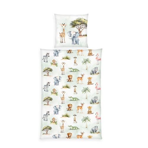 Herding Young Collection Safari Bed Linen, Pillowcase Approx. 80 x 80 cm, Duvet Cover Approx. 135 x 200 cm, with Branded Zip, 100% Cotton/Renforcé