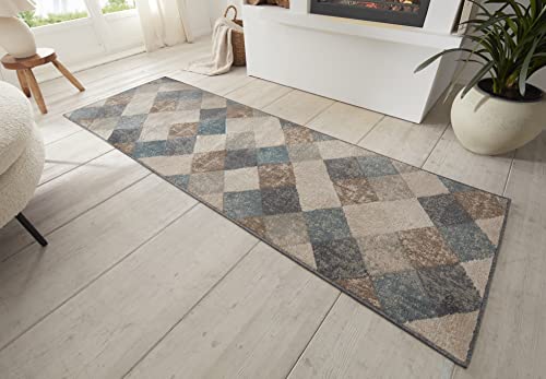 HANSE Home Bakke Designer Living Room Rug, Short Pile, Modern, Geometric Diamond Pattern, Flat Weave Living Room Rug for Dining Room, Children's Room, Teenager's Room, Hallway,Cream, 80x200 cm