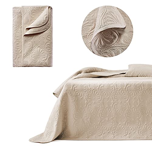 ROOM99 Leila Elegant Beige Bedspread 200 x 220 cm – Versatile Blanket for Bed or Sofa – Quilted Style – Ideal as a Bedspread