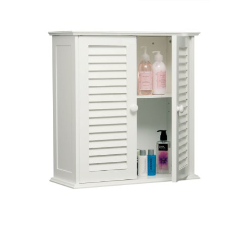 Premier Housewares Bathroom Storage Bathroom Cabinets Wall Mounted With Double Shutter Door For Bathroom Storage Cabinet White 55H x 52W x 22D in cm