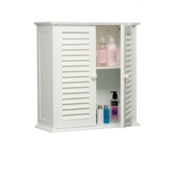 Premier Housewares Bathroom Storage Bathroom Cabinets Wall Mounted With Double Shutter Door For Bathroom Storage Cabinet White 55H x 52W x 22D in cm