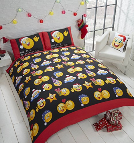 Rapport Single Quilt Duvet Cover and Pillowcase Bed Set, 2 pieces, Festive Xmas Social Media Icons, Polyester-Cotton, Multi-Colour, 12397677