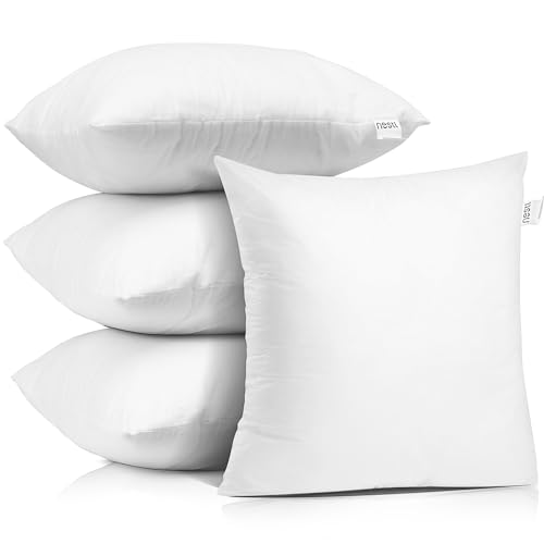 "Nestl Plain Throw Pillows for Couch Sofa Bed, 28""x28"" Inches Decorative Pillow Insert Square Throw Pillow Inserts 4 Pack Premium Down Alternative Polyester Cushion"