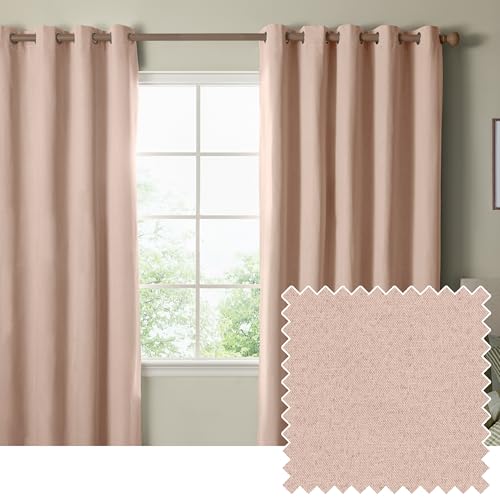 furn. The Ultimate Blackout Textured Eyelet Curtain Pair – Double Sided Woven Light Blocking Lined Curtains (Pink – Width 117 x Drop 137cm)