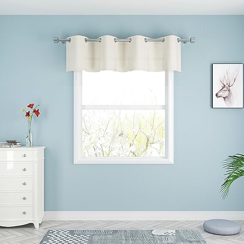 UPOPO Ivory Valance Curtains Living Room 18 inch Long Linen Textured Kitchen Short Small Mini Curtain Toppers Valance Bedroom Windows Cabinet Caravan Curtain Panels Grommet Top 1 Piece