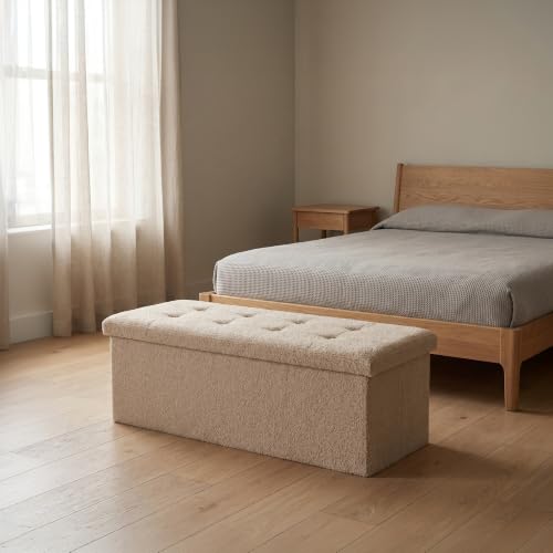 GC GAVENO CAVAILIA Extra Large Ottoman Storage Box With Lids, Dark Natural - Comfortable Fabric Foldable Storage Bench Blanket Box - Storage Footstool For Living Room, Hallway, Bedroom, 110x38x38cm