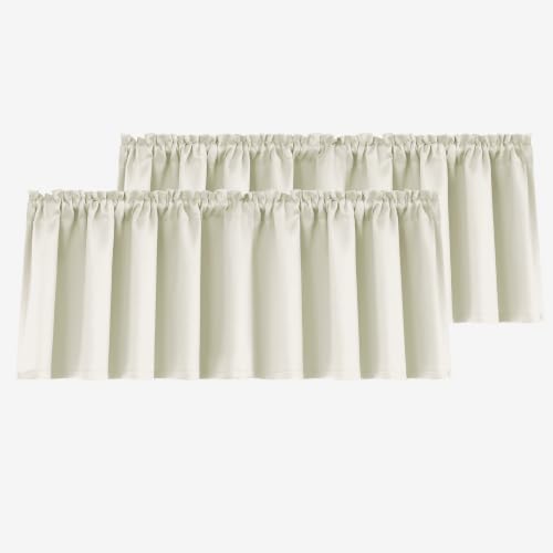 Mrs.Naturall Cream Beige Valances for Living Room, 2 Pack Room Darkening Valance Curtains for Kitchen Windows Bedroom Basement, 18 Inches Long