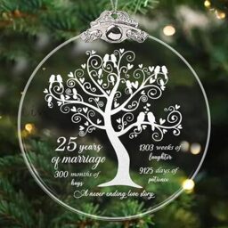 25 Year Wedding Ornament Gift for 25th Anniversary, 25th Anniversary Wedding Ornament, 25 Years As Mr. & Mrs. Christmas Glass Ornament Gift for Couple Husband Wife Married Parents Friends