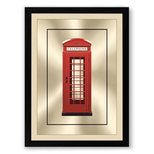 British Telephone Box Minimalist Framed Wall Art Print A1 (84.1×59.4cm) Black, Wall Decor for Living Room, Bedroom, Office & Home, Ready to Hang, Art Gift