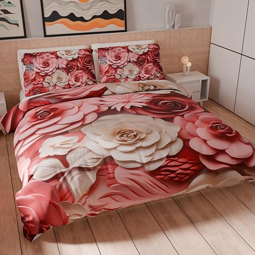 PETTI Artigiani Italiani - Double Duvet Cover Set 200 x 200 cm (2 Pillowcases 80 x 80 cm Included), Microfibre Duvet Cover Set with Digital Floral Print 05 3 - Made in Italy