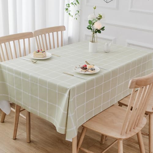 TruDelve Vinyl Tablecloths for Rectangle Tables Sage Green Oilcloth Tablecloth Plastic Outdoor Table Cover Waterproof Tablecloths Rectangular (54'' x 84'', Plaid-3)