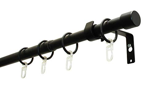 Gardinia Curtain Pole Set Cap 1-Barrel Diameter 19/16 mm Extendible on Both Sides, Matte Black, 120-190 cm