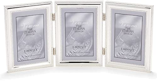 Lawrence Frames 4x6 Hinged Triple (Vertical) Metal Picture Frame Silver-Plate with Delicate Beading (510746T)