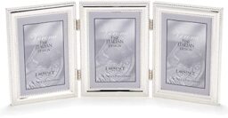 Lawrence Frames 4x6 Hinged Triple (Vertical) Metal Picture Frame Silver-Plate with Delicate Beading (510746T)