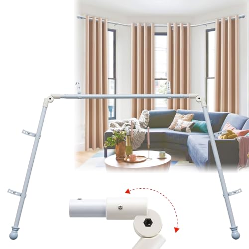 "Bay Window Curtain Rods, 36-160"" Heavy Duty Corner Curtain Rod, Adjustable DIY Design for Center and Side Rods,U-Shape 1 inch Drapery Rod Set with Brackets for Windows - White"