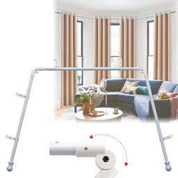 "Bay Window Curtain Rods, 36-160"" Heavy Duty Corner Curtain Rod, Adjustable DIY Design for Center and Side Rods,U-Shape 1 inch Drapery Rod Set with Brackets for Windows - White"