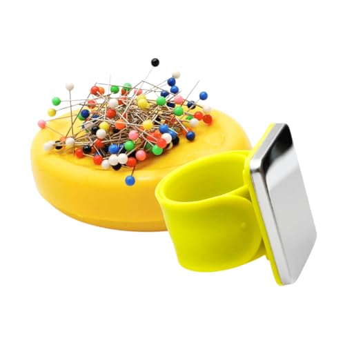 Magnetic Pin Cushions Bundle - Essential Sewing Set - Table Top + Wrist Magnetic Pin Cushion - Yellow