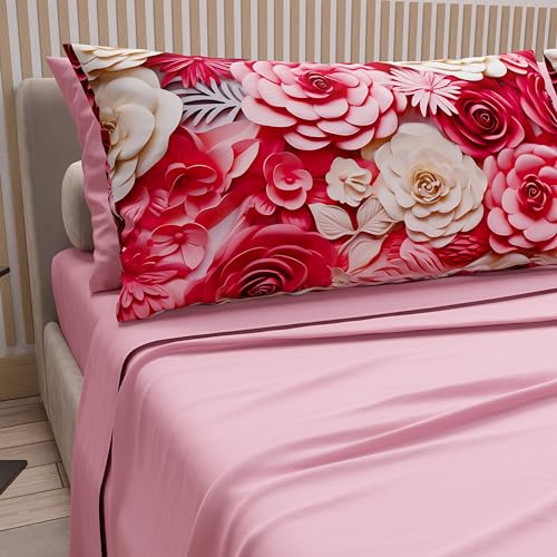 PETTI Artigiani Italiani - Cotton Sheets with Pillowcases in Digital Print, French Quarter, Complete Top and Bottom Sheet with Corners, Origami Pink, 100% Made in Italy