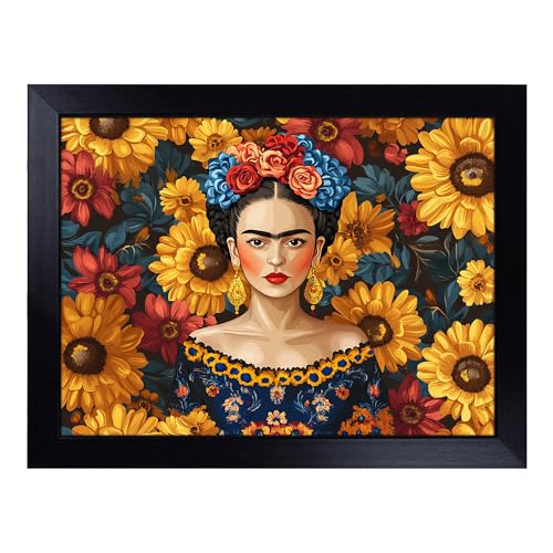 Lap Tray with Bean Bag Cushion, Frida Kahlo - Handmade in the UK, Raised Wooden Edge, Padded Cushion, Heat-Resistant Wipe-Clean Surface, for Meals, Laptops and Crafts