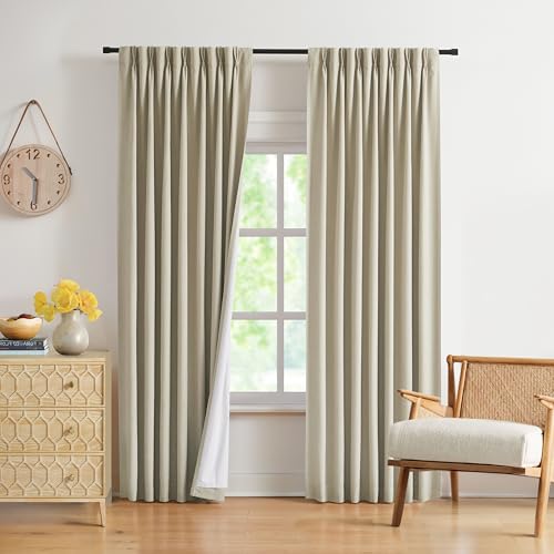 "WEST LAKE 72 Inch Sand Pinch Pleated Full Blackout Curtain Panels,French Pleat Linen Blended Room Darkening Drapes,Modern Window Treatment for Bedroom Living Room,40"" Wx72 L(Pack of 2)"
