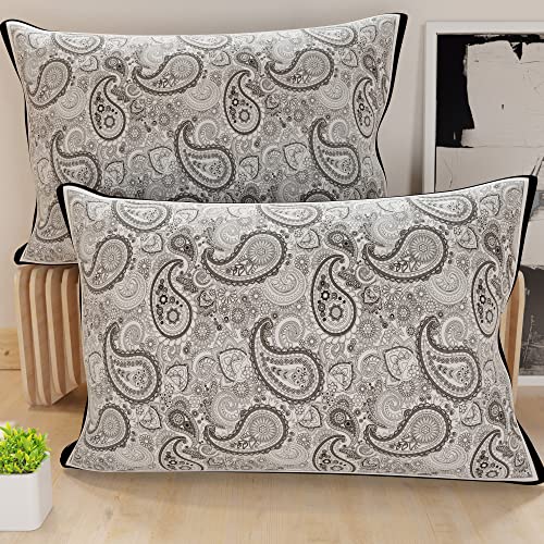 PETTI Artigiani Italiani - Bed Pillowcases, Set of 2 Pillow Covers 50x80 cm, Cushion Cover in Hypoallergenic Microfibre, Made in Italy, Paisley Nero Pattern