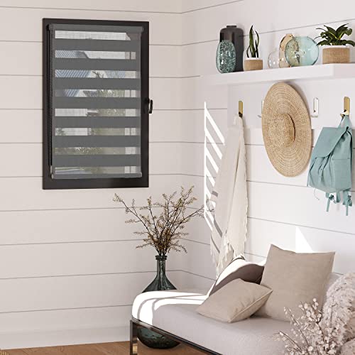 MADECOSTORE Day and Night Double Roller Blind – Charcoal Grey – Length 45 x Height 190 cm – Attachment with or without Drilling – Coordinated Chain