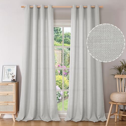 BGment Faux Linen Curtains 95 Inches Long Set of 2 Panels, Living Room Long Curtains Burlap Textured Thick Light Filtering Privacy Grommet Window Treatments, 52 x 95 Inch, Light Grey