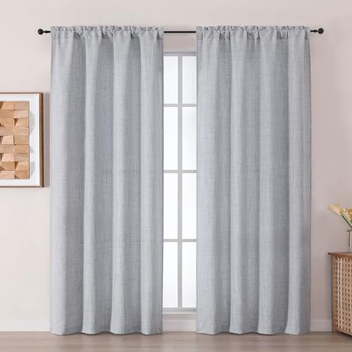 Chyhomenyc Extra Long Gray Curtains 120 Inch Length 2 Panels, Light Filtering Faux Gray Textured Soft Airy Living Room Curtains, Elegant Rod Pocket Window Curtain for Bedroom, Each 50Wx120L, 10FT