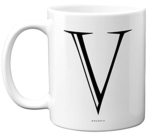Stuff4 Personalised Alphabet Initial Mug - Letter V Mug, Gifts for Him Her, Fathers Day, Mothers Day, Birthday Gift, 11oz Ceramic Dishwasher Safe Anniversary, Valentines, Christmas, Retirement