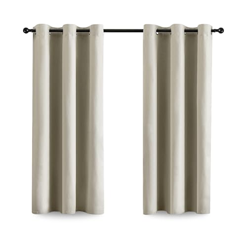DONREN 100% Blackout Curtains 64 Inches Long Thermal Insulated, Soft Linen Grommet Blackout Drapes for Bedroom, 2 Panels 37Wx64L, Cream
