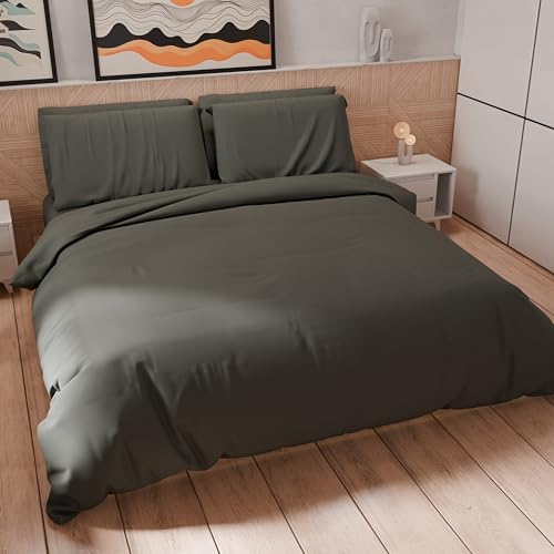 PETTI Artigiani Italiani - Double Duvet Cover Set 200 x 200 cm (2 Pillowcases 75 x 50 cm Included), Soft Microfibre Duvet Cover Set, Plain Dark Grey